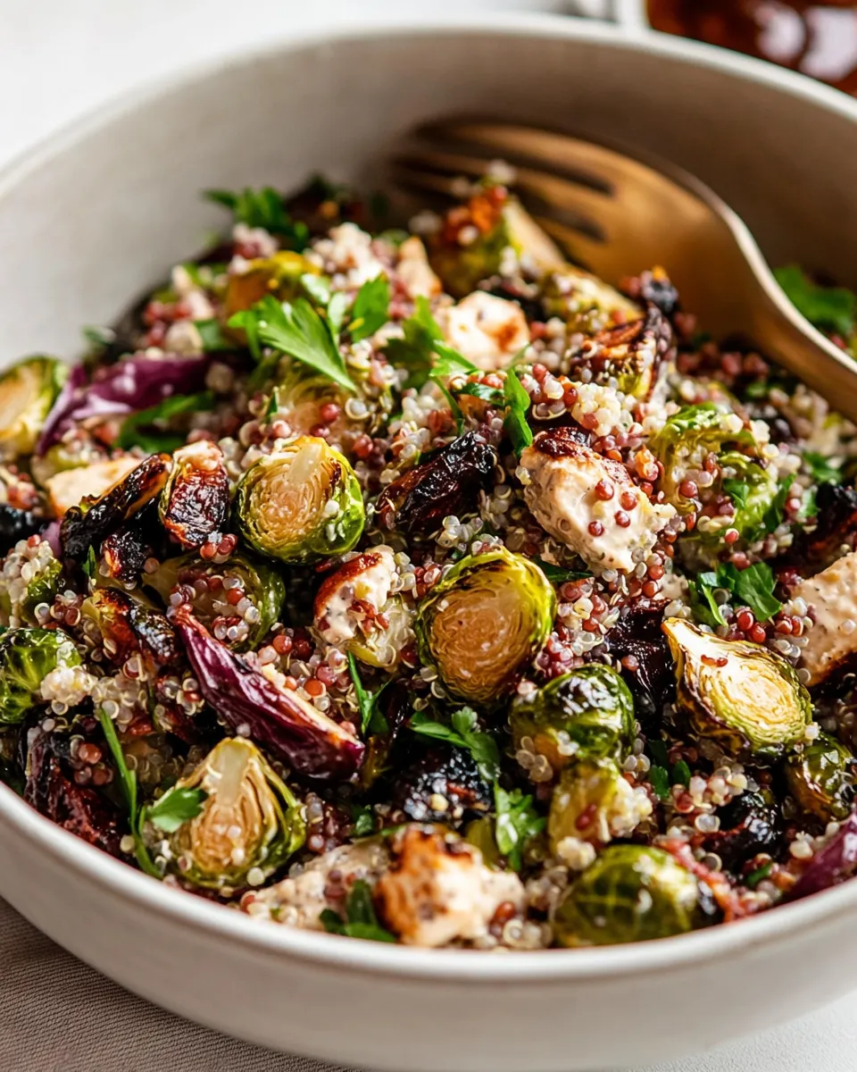 Easy Roasted Brussels Sprouts, Quinoa & Lentil Salad with Spicy Caesar Dressing picture