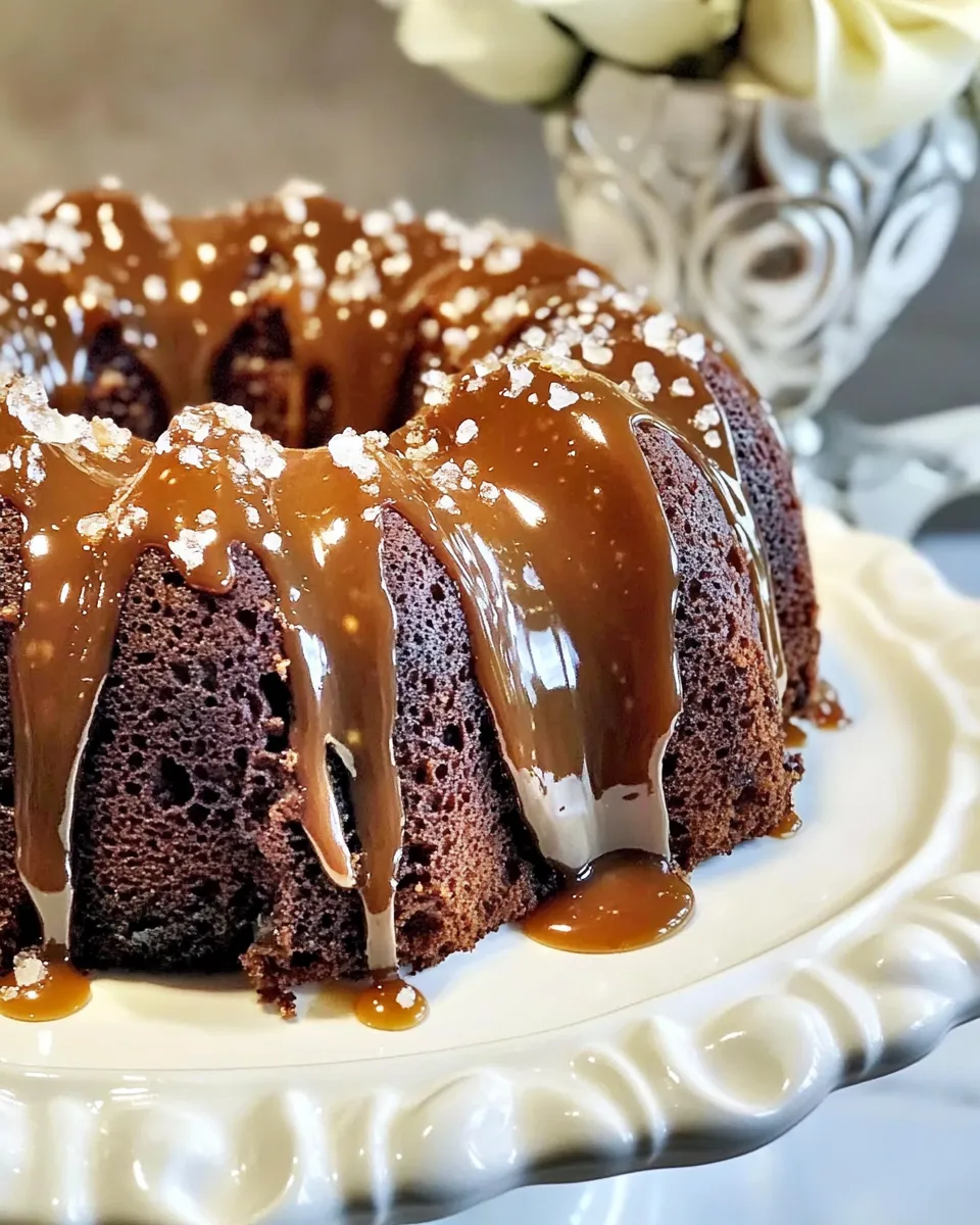 Delicious Salted Caramel Chocolate Bundt Cake shot