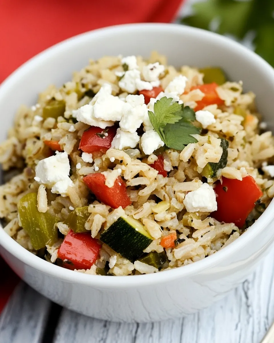 Homemade Slow Cooker Brown Rice (with Veggies and Feta) photo