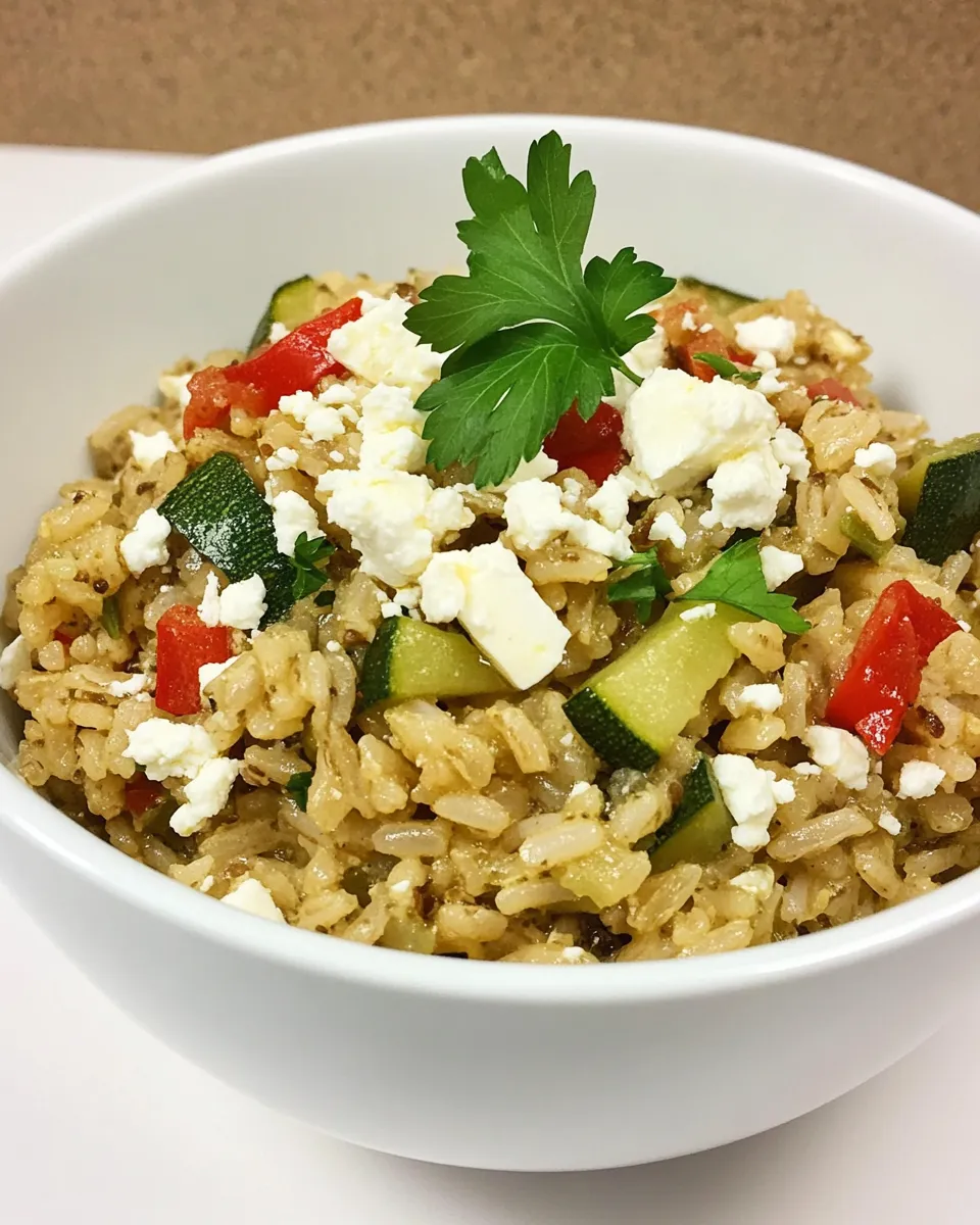 Easy Slow Cooker Brown Rice (with Veggies and Feta) recipe photo