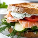 Homemade Smoked Salmon Panini Sandwich with Lemon Dill Mayonnaise photo
