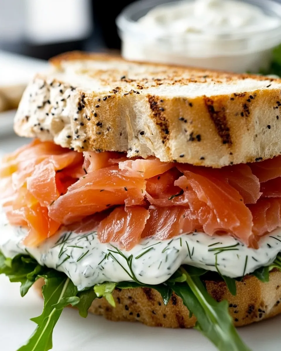 Classic Smoked Salmon Panini Sandwich with Lemon Dill Mayonnaise image