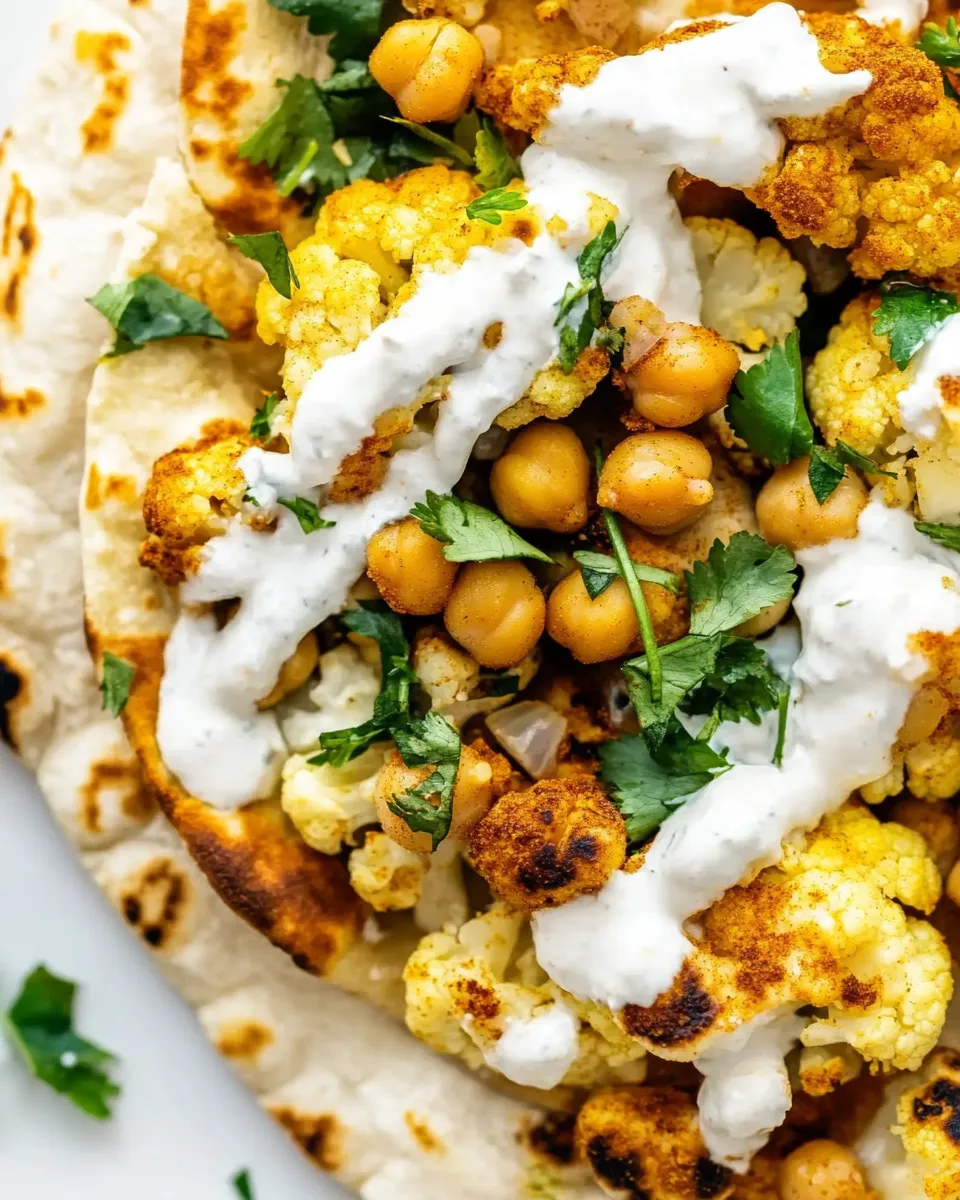 Delicious Spiced Cauliflower Chickpea Pitas shot