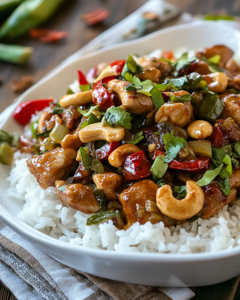 Delicious Spicy Cashew Chicken plate image