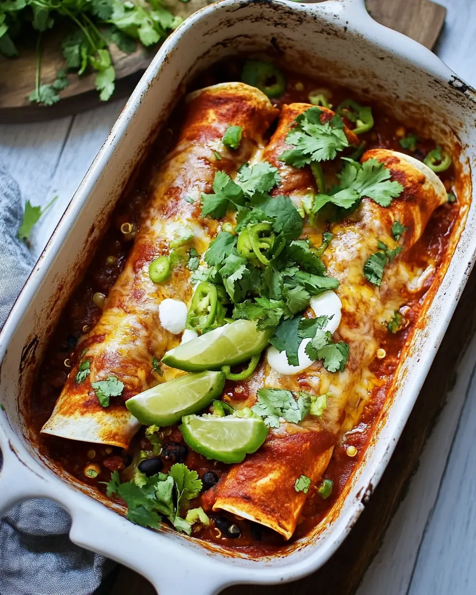 Classic Spicy Poblano, Black Bean, and Quinoa Enchiladas. dish photo
