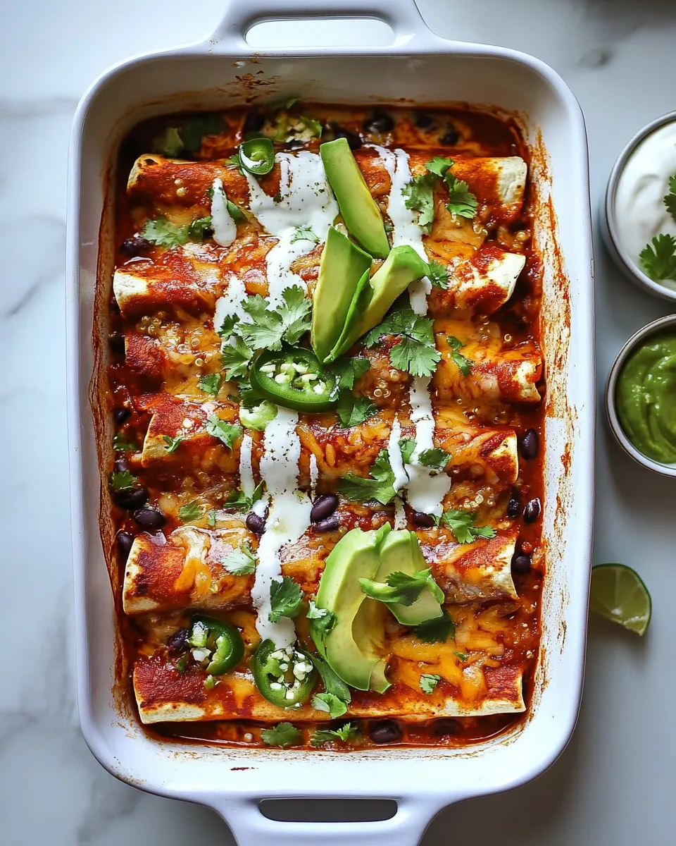 Delicious Spicy Poblano, Black Bean, and Quinoa Enchiladas. plate image