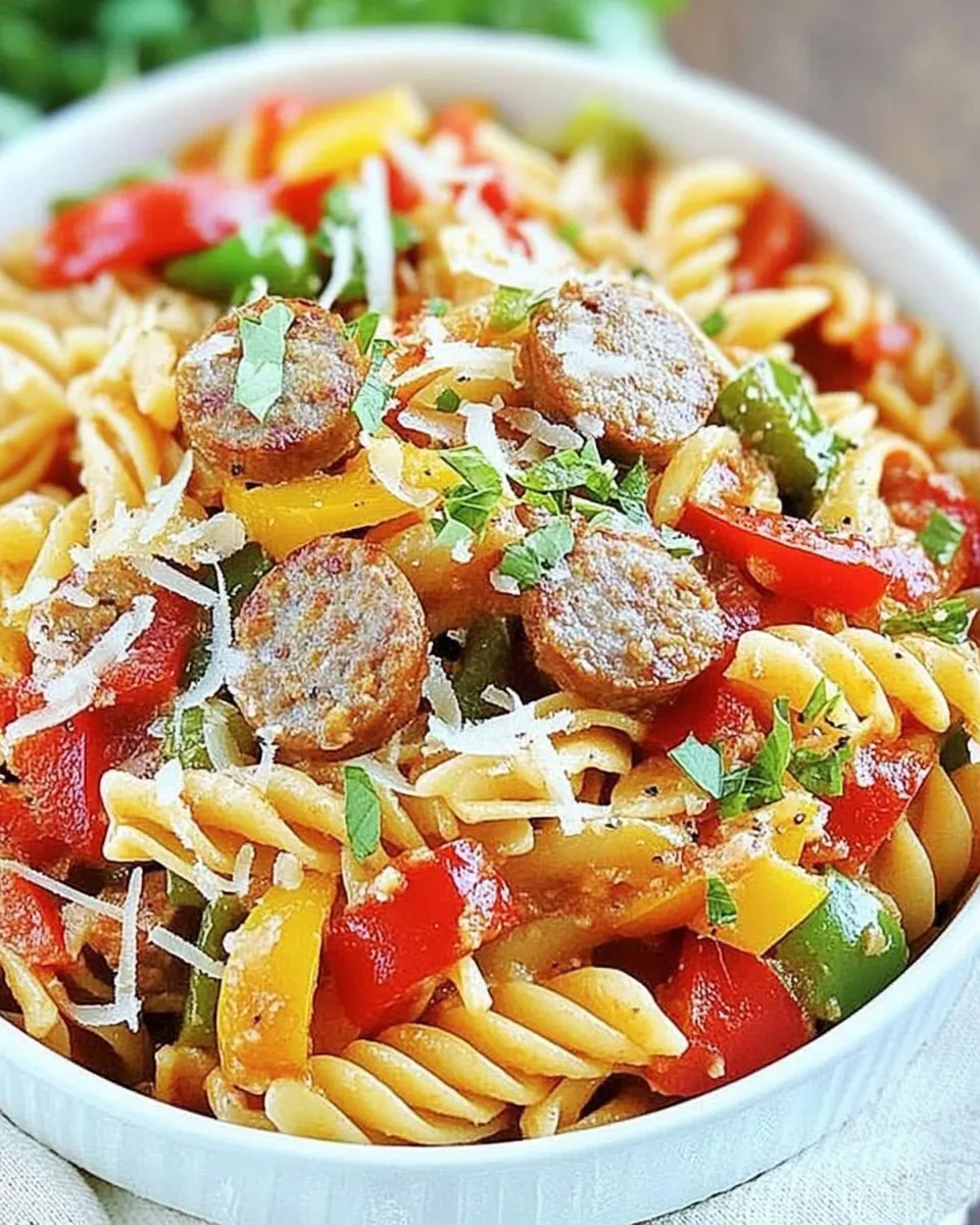 Delicious Spicy Sausage and Pepper Pasta plate image