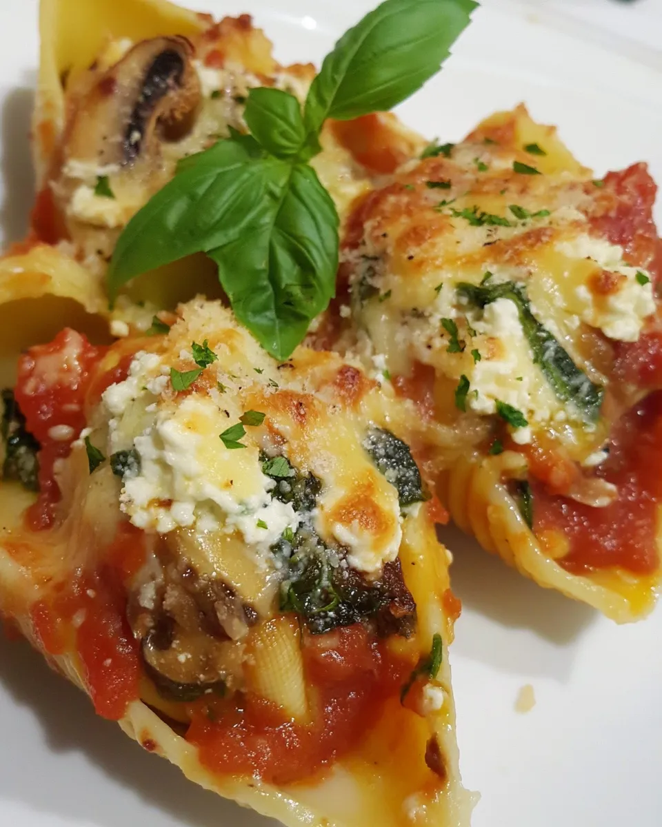 Homemade Stuffed Shells with Ricotta, Spinach, and Portobello Mushrooms photo