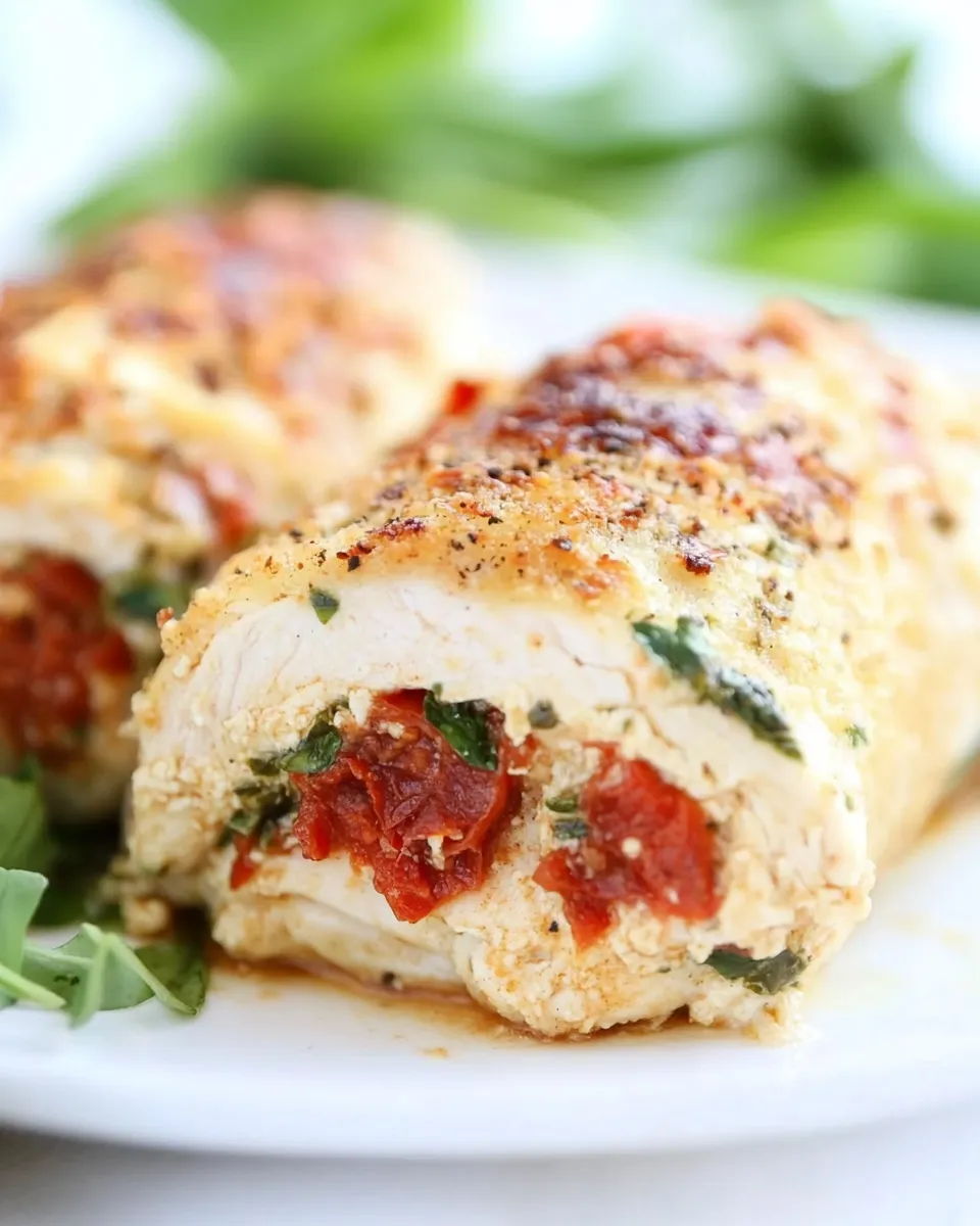 Delicious Sun Dried Tomato and Cheese Stuffed Chicken Rollatini shot