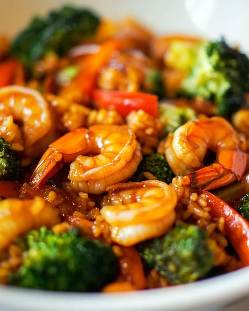 Delicious Szechuan Shrimp Stir Fry with Fried Rice dish photo