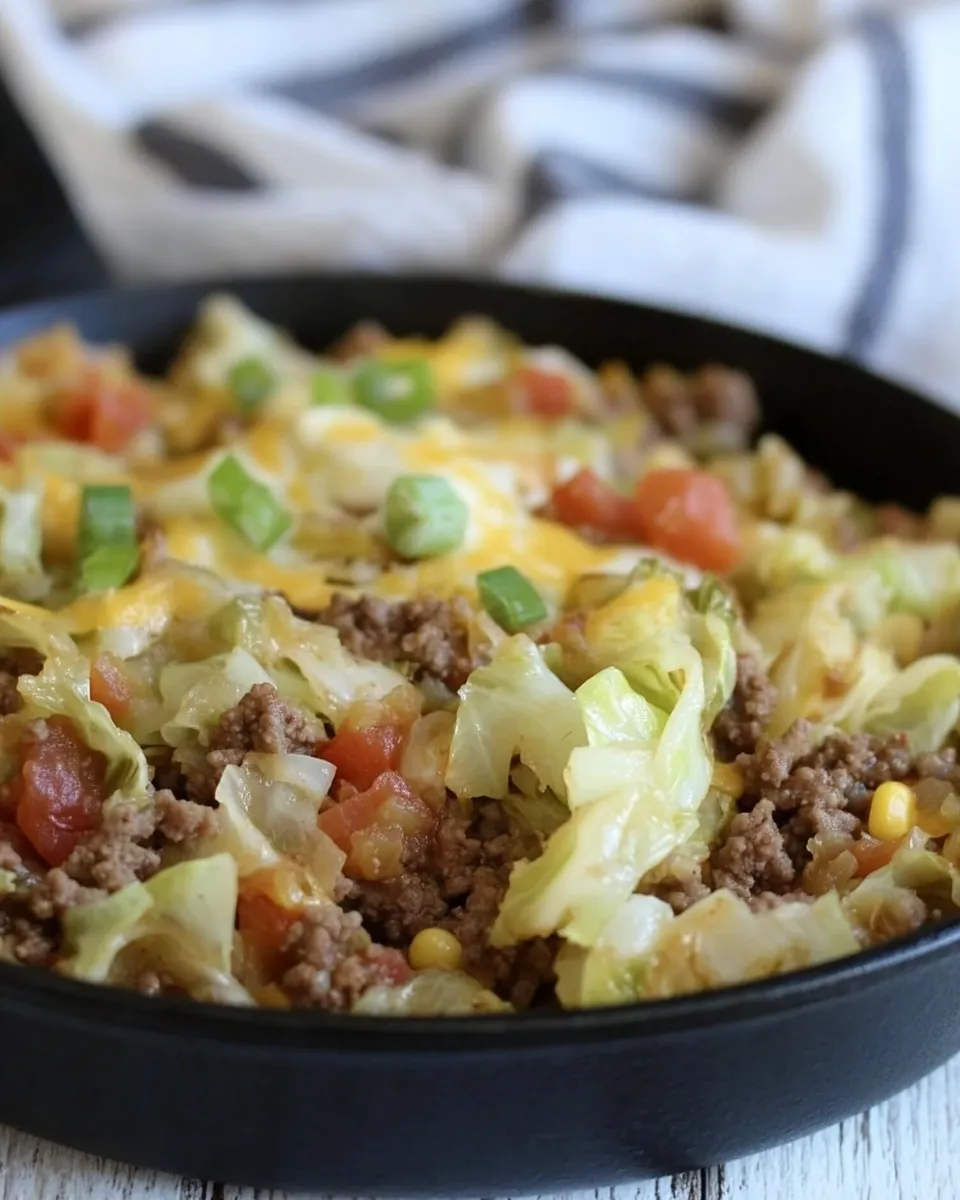 Delicious Tex-Mex Ground Beef and Cabbage Skillet Recipe shot