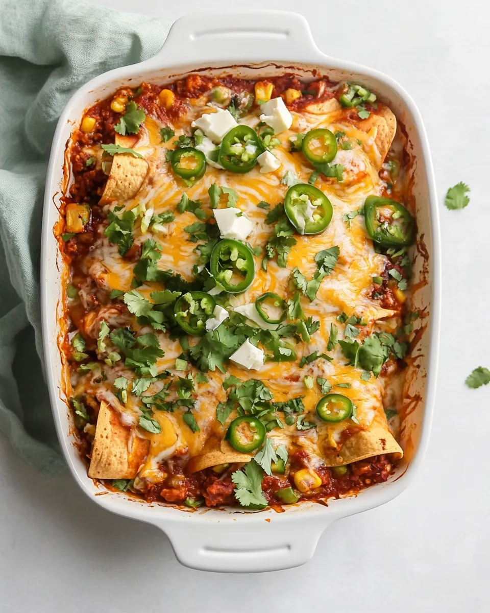 Easy Weeknight Cheesy Enchilada Bake. food shot