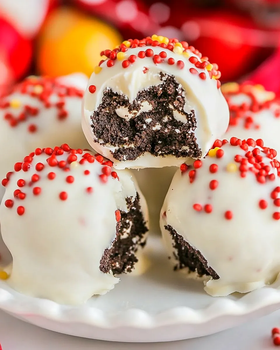 Delicious White Chocolate-Dipped Oreo Cookie Balls food shot